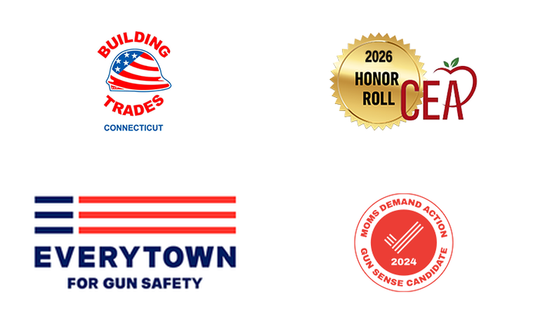 Endorsements: Building Trades Connecticut, CEA 2024 Honor Roll, Everytown for Gun Safety, Moms Demand Action Gun Sense Candidate 2024, NFIB CT PAC, Reproductive Equity Now, Sierra Club Endorsed, Uniformed Professional Fire Fighters Association of Connecticut, Planned Parenthood Votes! Connecticut, CTLCV Endorsed